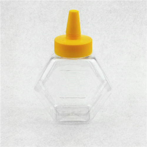 High qualtity 500g plastic Honey Bottle with tip cap PET Hexagon Shape Transparent Honey Bottle