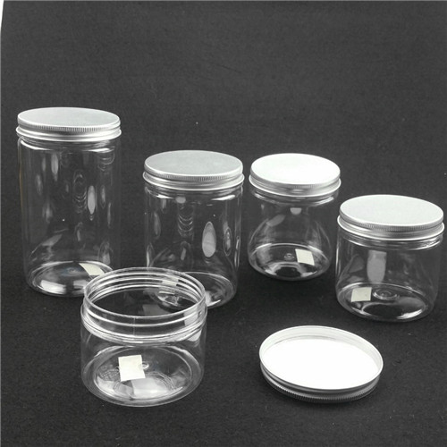Food Grade 500ml Clear PET Straight Sided Jars with Lined Aluminum Caps Plastic Snack jar Mask jar