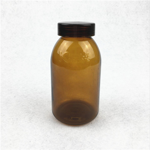 300cc Amber Plastic Boston Round Pill Bottle