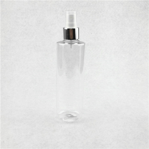 250ml Plastic Cylinder lotion pump bottle PET transparent shampoo bottle with spray pump 