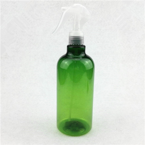 500ml PET Long Neck Green Round Bottle with 24410 Neck  PET shampoo bottle with spray pump 