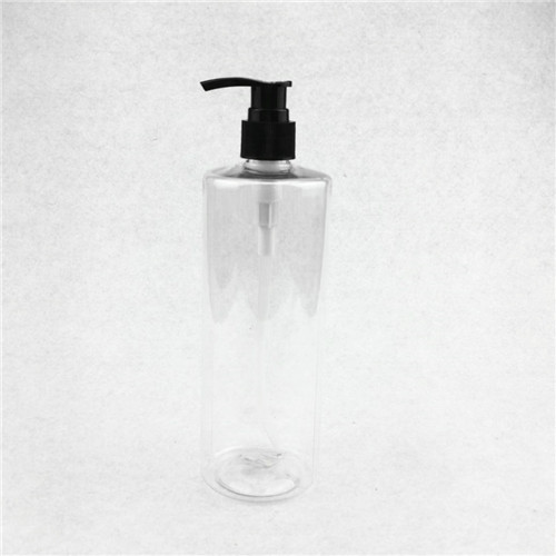 500ml Clear PET Cylinders With Ribbed Pumps High Quality transparent flat shoulder shampoo bottle