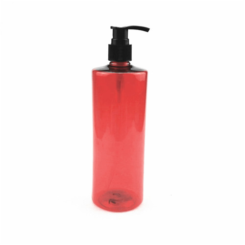 500ml Transparent Red PET Cylinders Flat Shoulder With Black Pumps