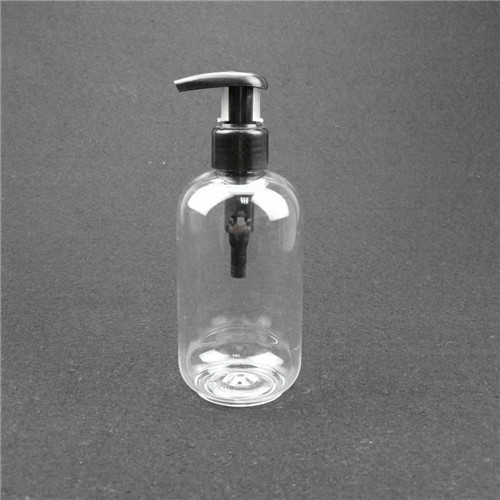 250ml Clear boston round lotion bottles PET transparent hand sanitizer bottle with press pump