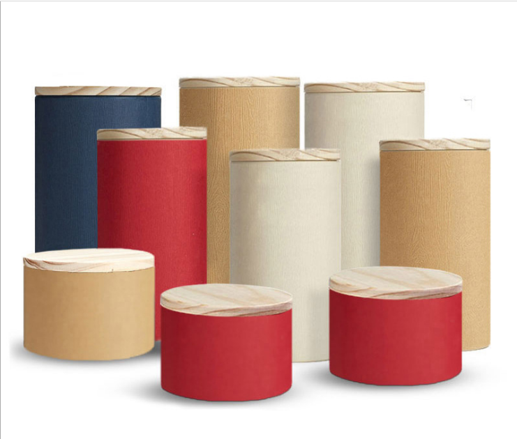 Cylinder tea paper tube  Height quality ivory board paper cans with wood lid